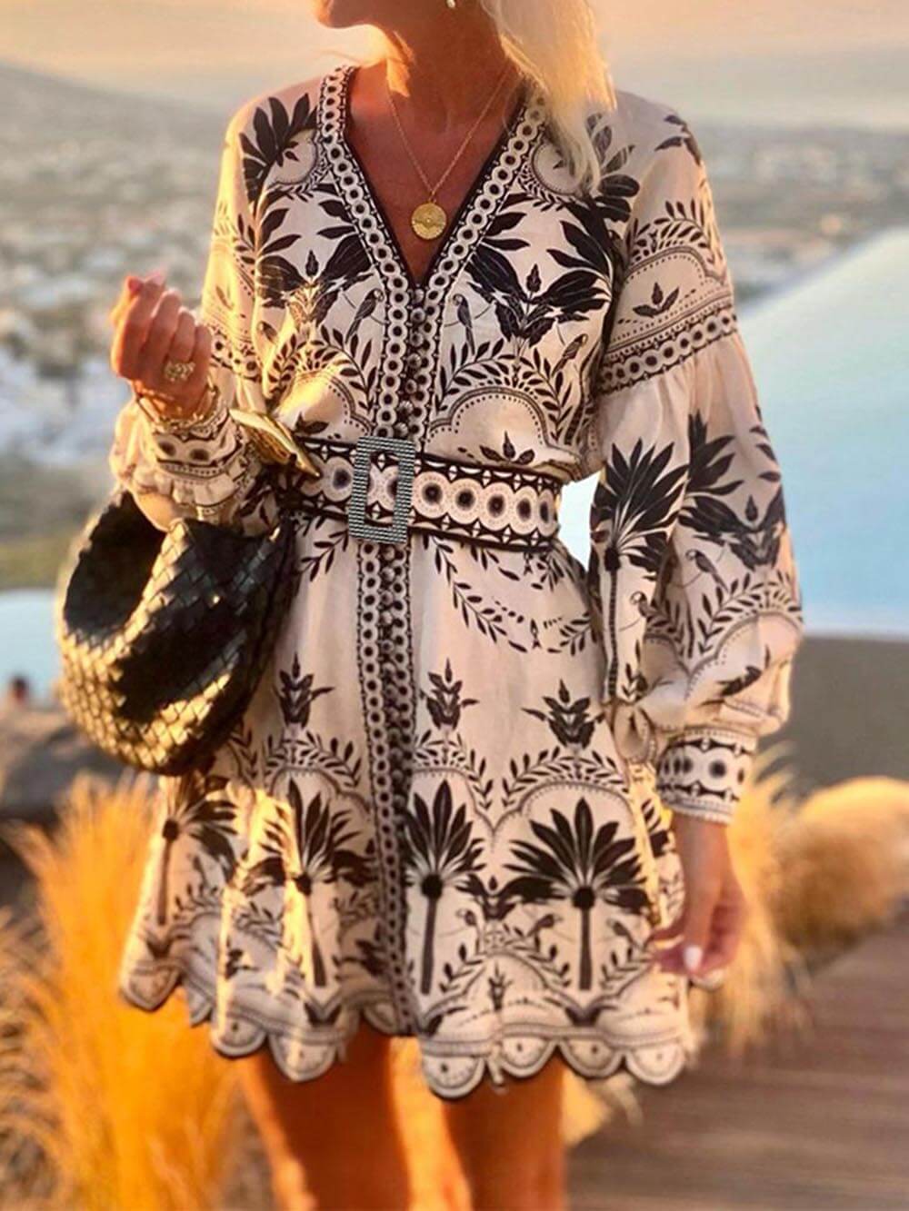 Laila - Vestido Mini Suelto de Playa Impreso