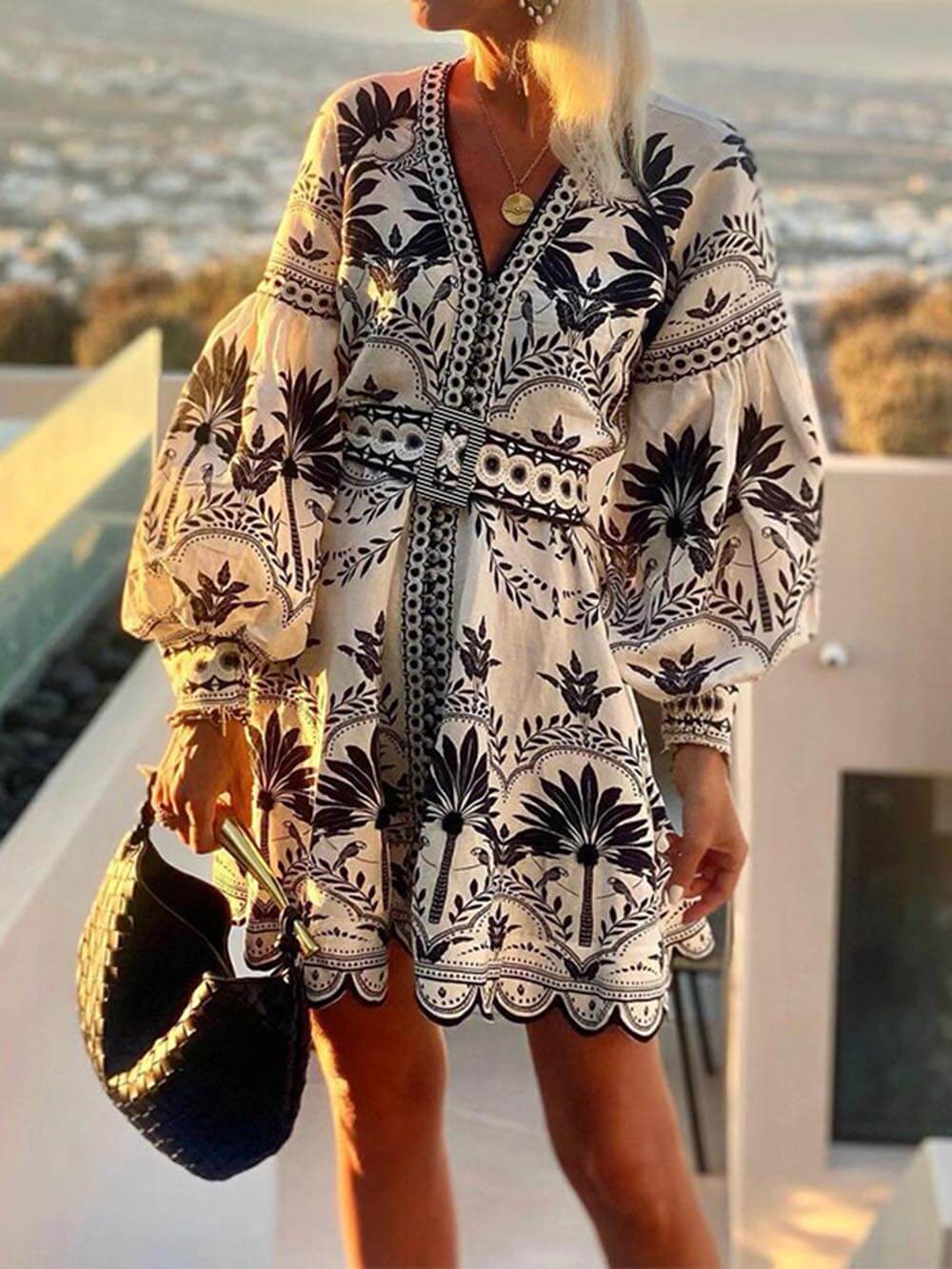 Laila - Vestido Mini Suelto de Playa Impreso