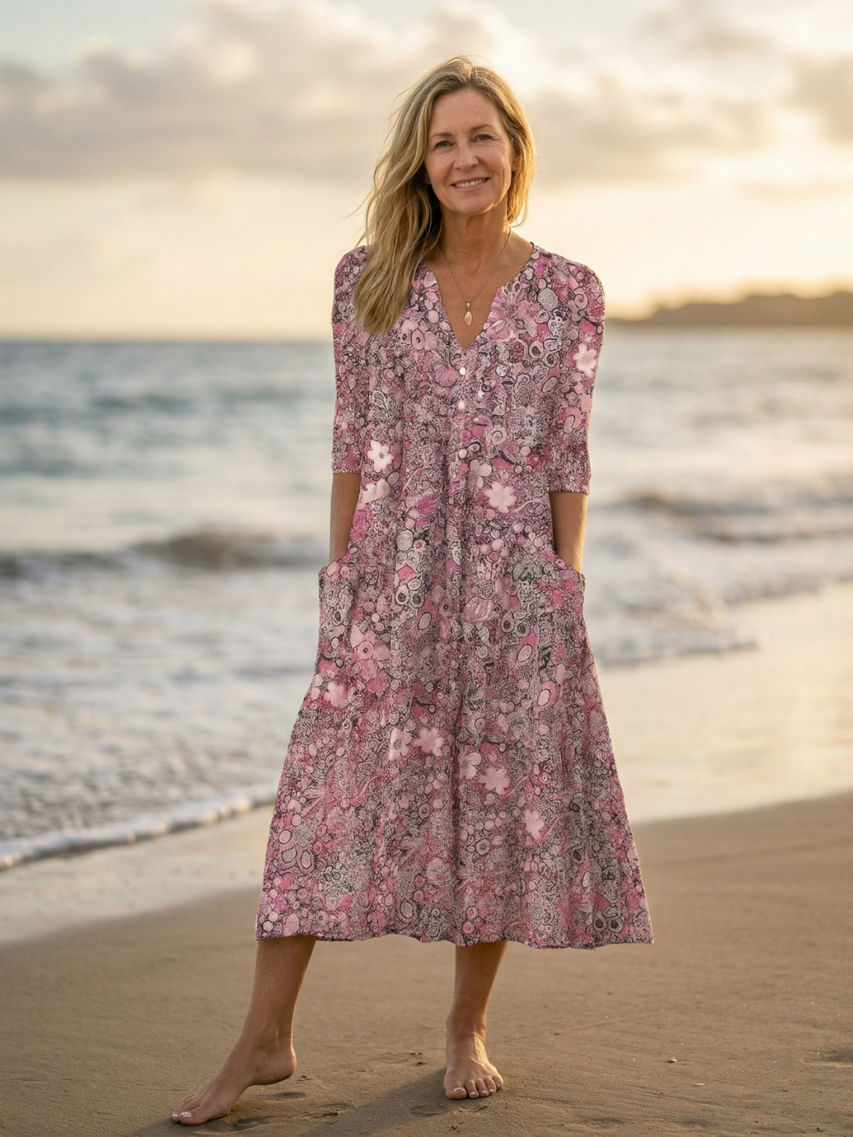 Vestido Midi Elegante de Cuello en V Alicia Graceful