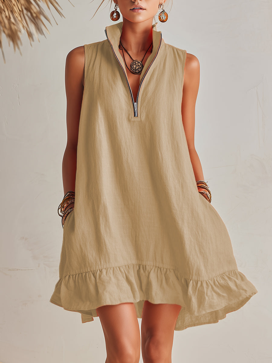 Vestido Mini de Algodón y Lino