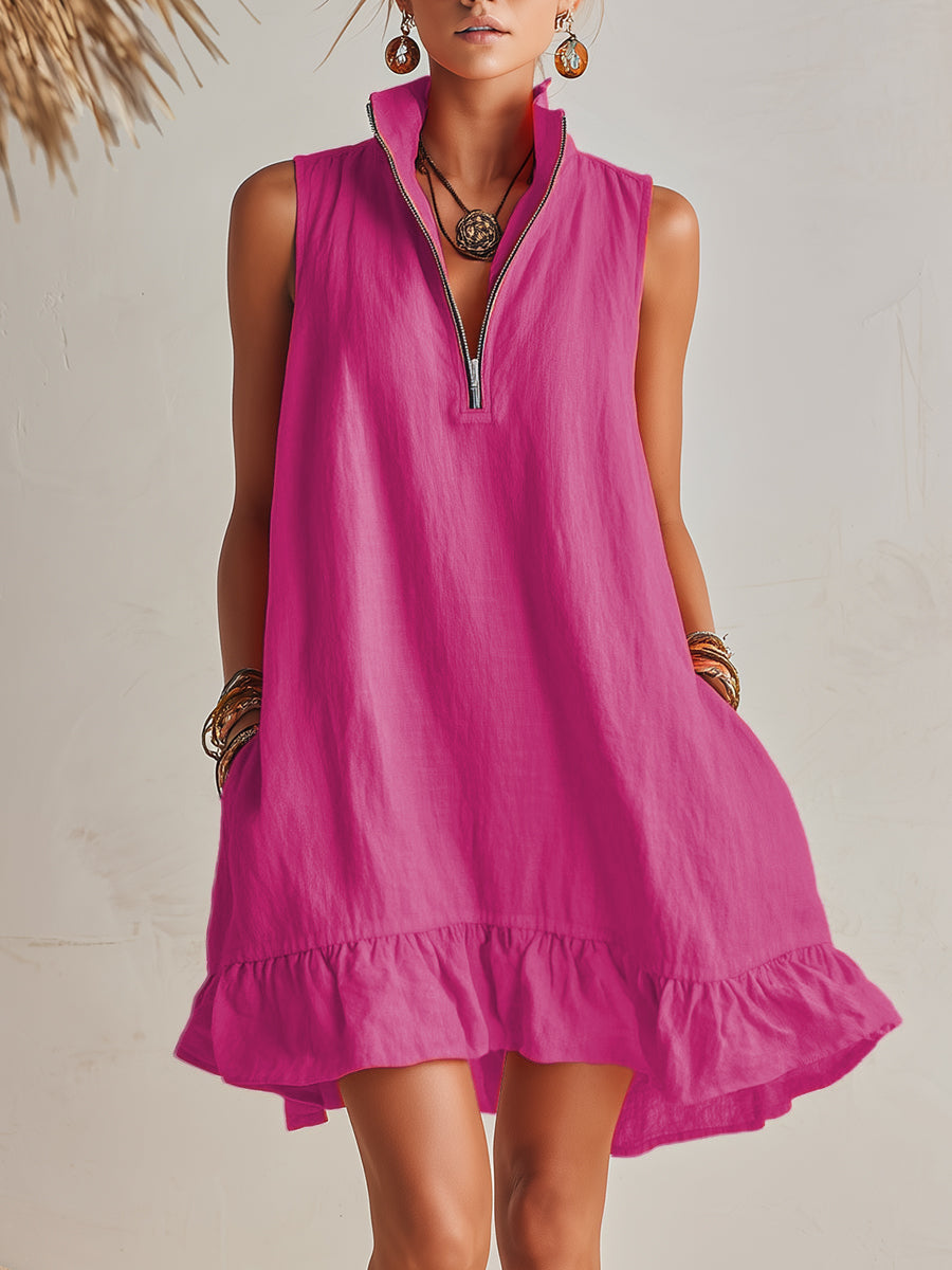 Vestido Mini de Algodón y Lino