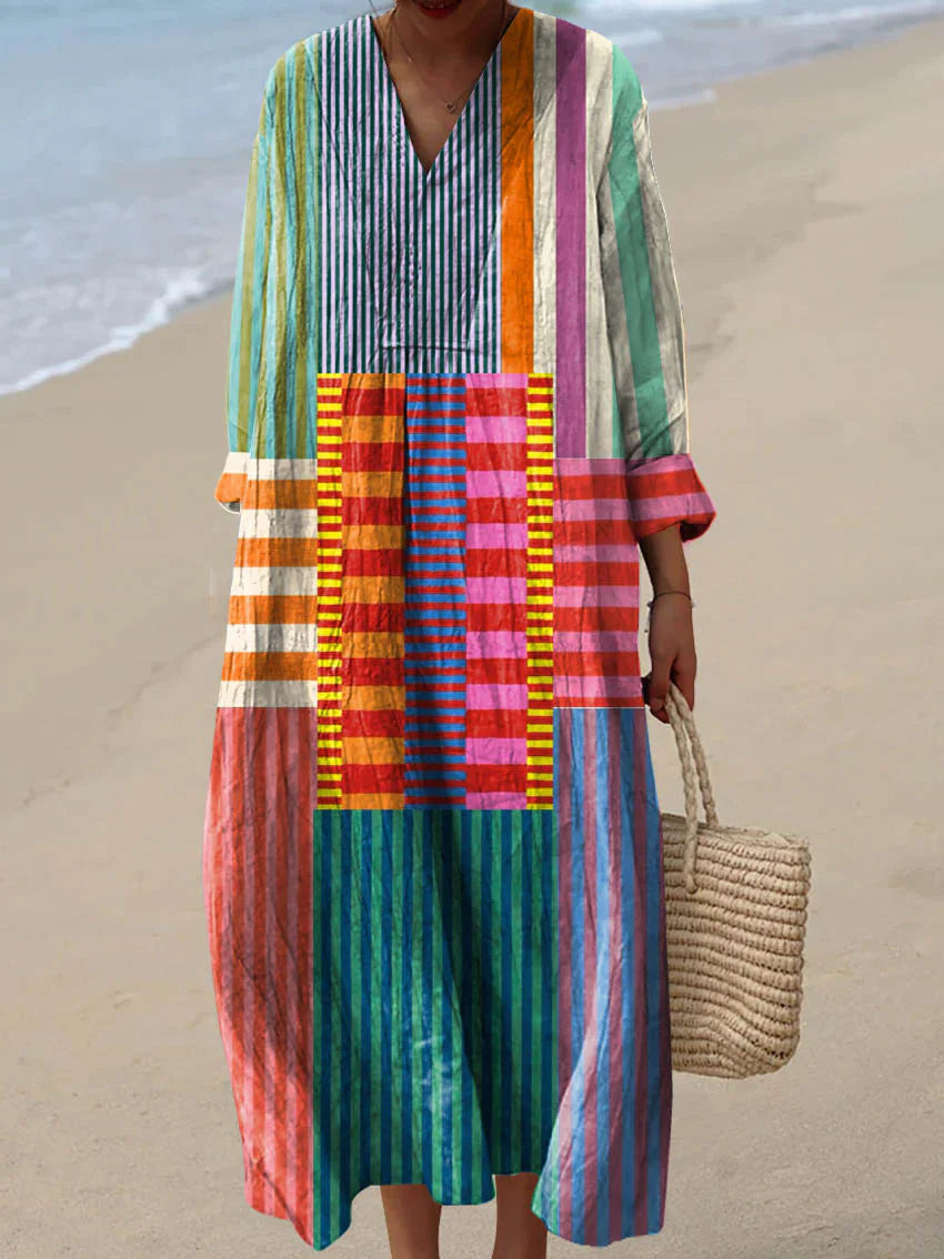 ELARA™ | MAXI VESTIDO PATCHWORK MULTICOLOR