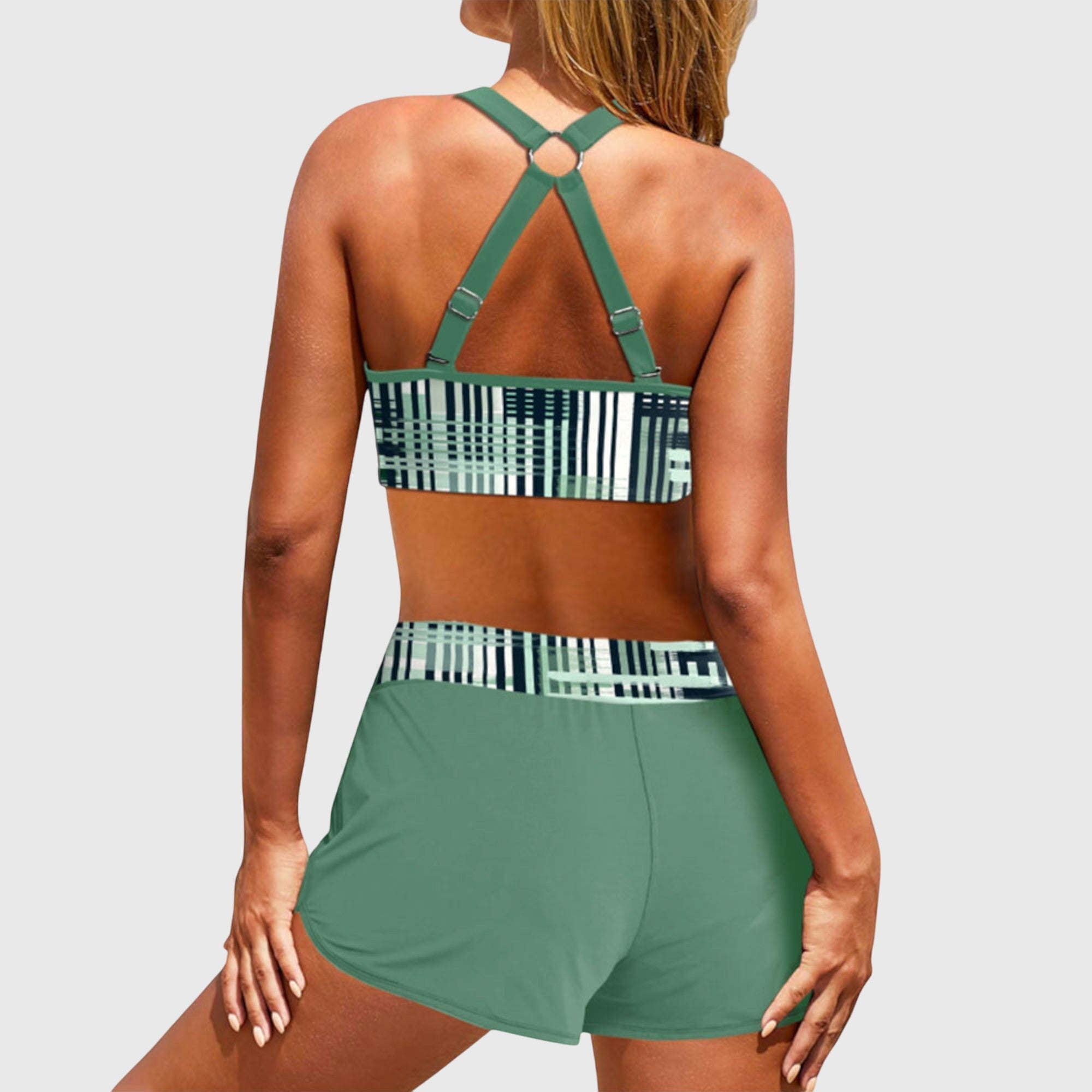 Janelle - Bikini de Cintura Alta con Textura de Rayas