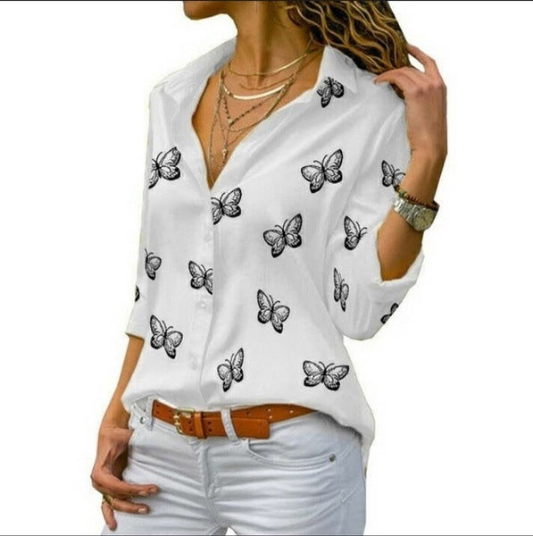 Neleia – Blusa caída con estampado de mariposas