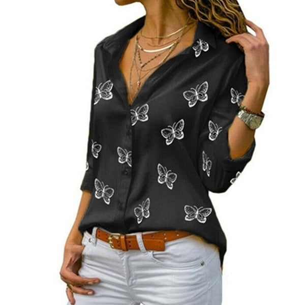 Neleia – Blusa caída con estampado de mariposas