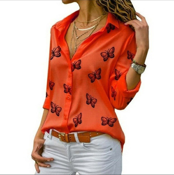 Neleia – Blusa caída con estampado de mariposas