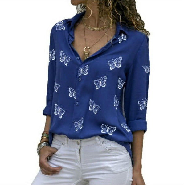 Neleia – Blusa caída con estampado de mariposas