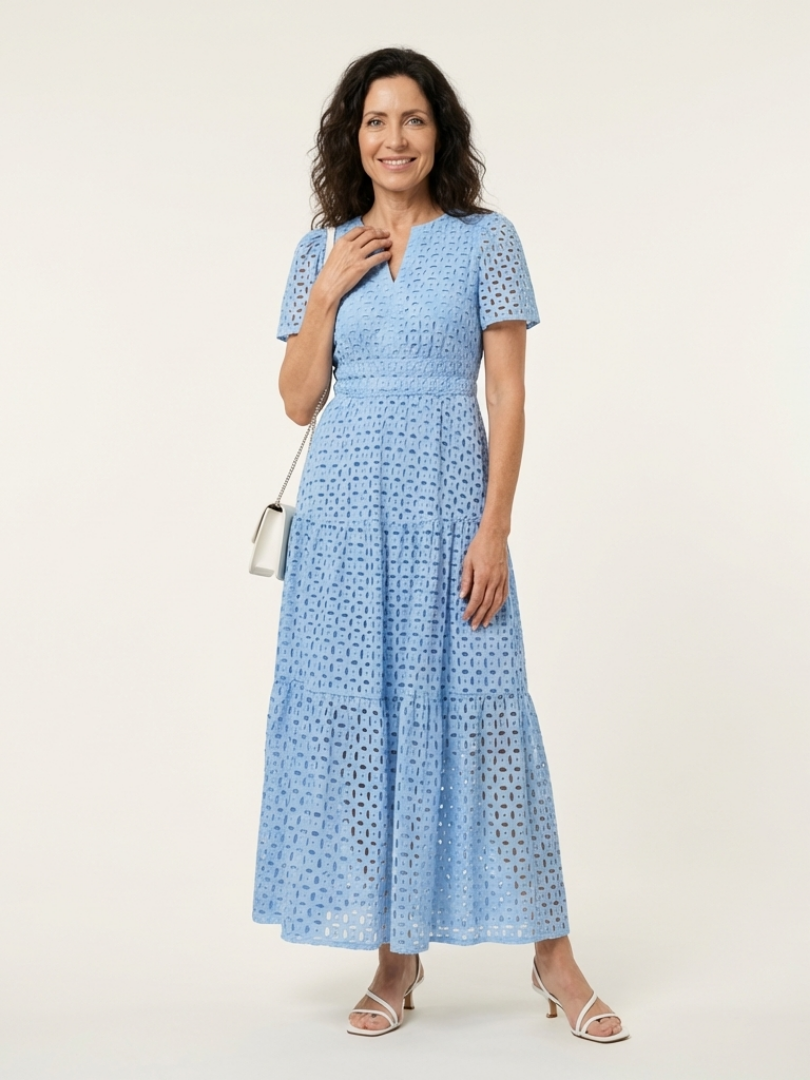 Brielle | Vestido Midi de Manga Corta con Capas y Escote en V