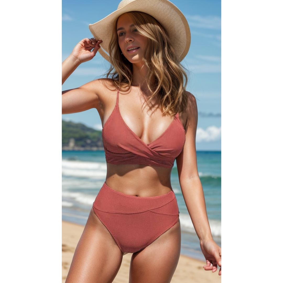 Jodi | Bikini de Cintura Alta con Escote en V Juguetón