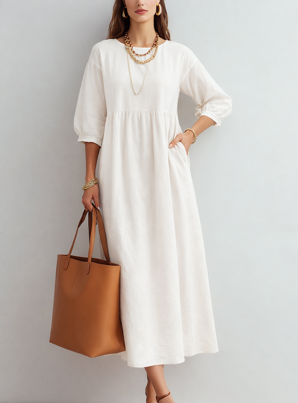 Vestido Midi Relajado Crema Sin Esfuerzo