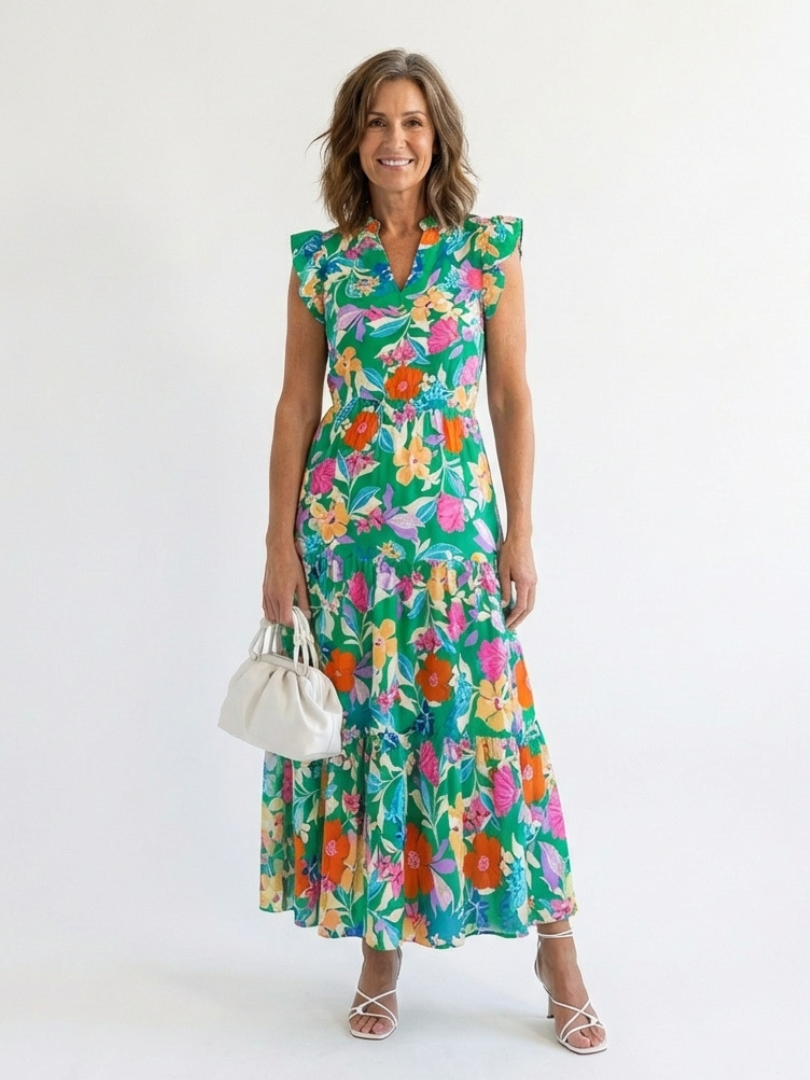 Lila | Vestido Midi Con Escote En V Y Capas