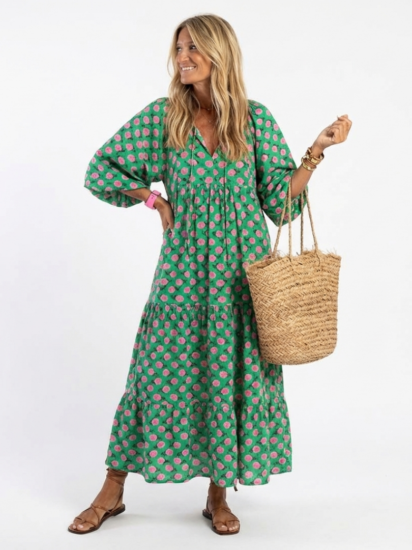 Fiora | Vestido Midi con Escote en V y Estampado Floral
