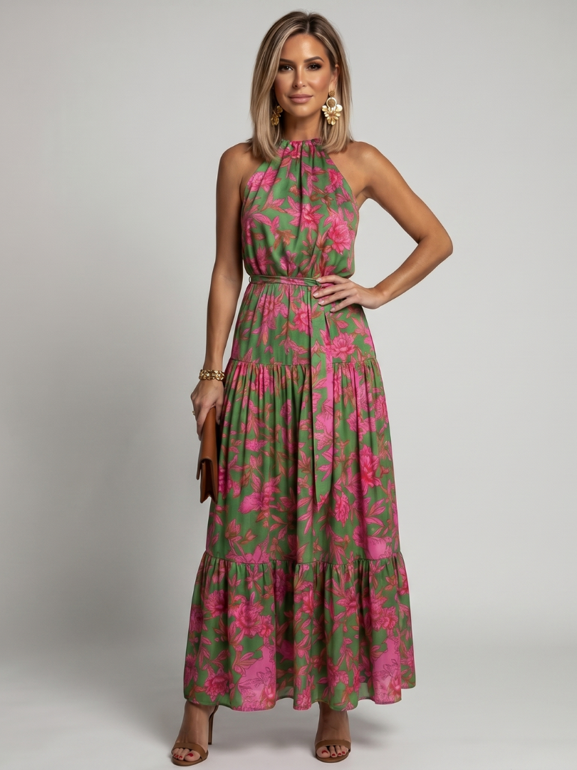 Rowen | Vestido Midi con Escote Halter Drapado