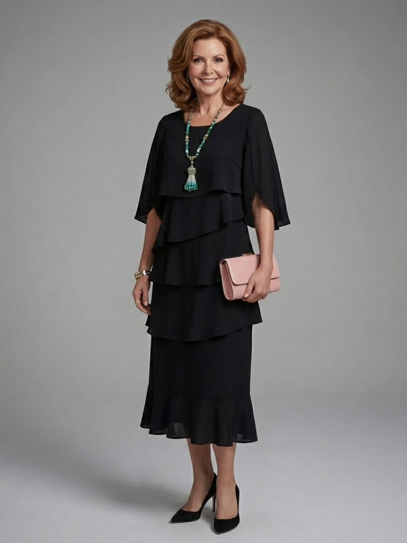 Maelis | Vestido Midi con Manga Capa en Capas