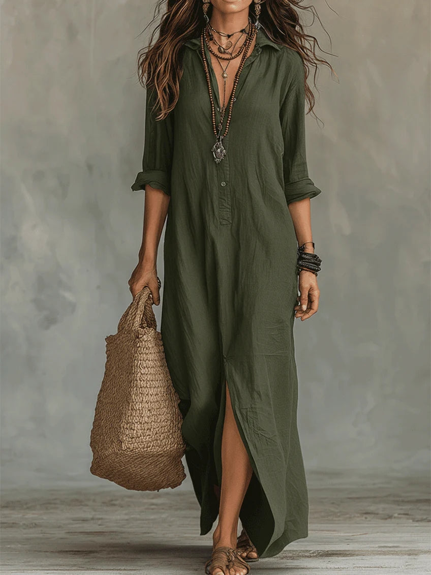 Soline™ | Vestido Maxi Negro con Botones