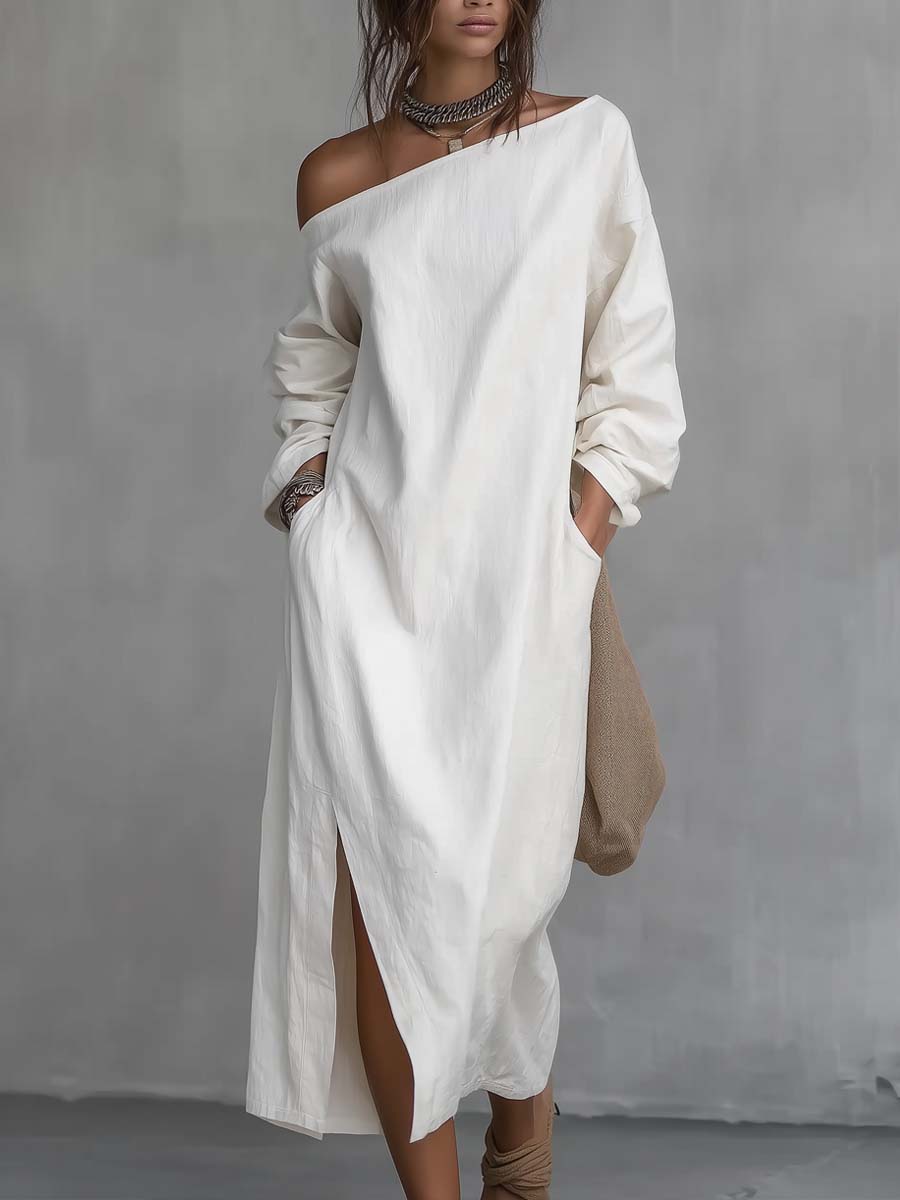 Vestido Midi de Un Hombro con Abertura Lateral