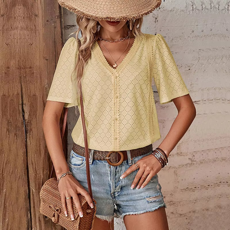 BLUSA ADELHEID DE MANGA CORTA CON ESCOTE EN V