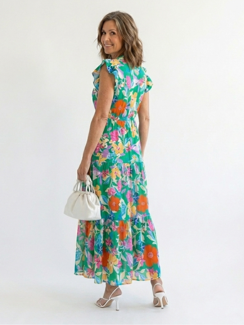 Lila | Vestido Midi de Flores con Escote en V