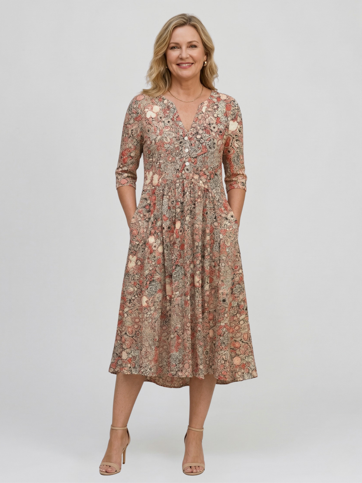 Vestido Midi Elegante con Escote en V de Alicia Graceful