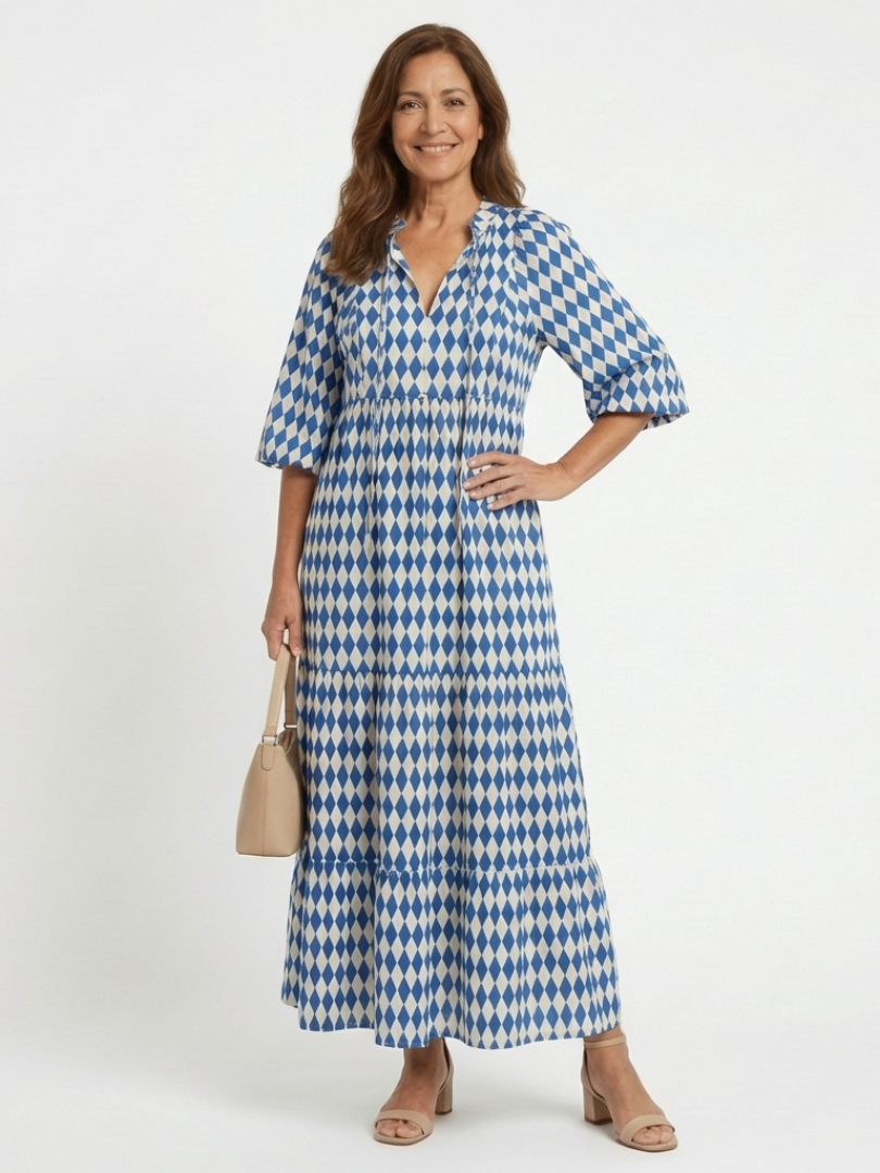 Elodie | Vestido Midi de Estampado de Diamantes