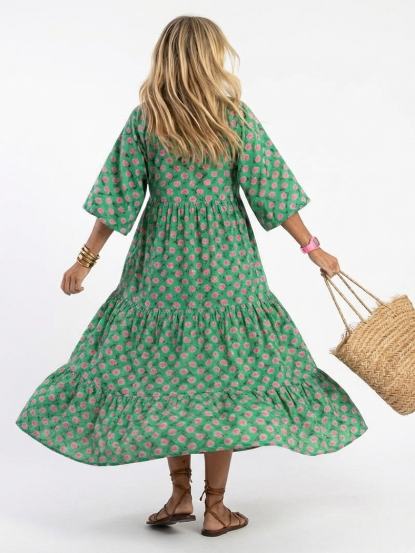 Fiora | Vestido Midi con Escote en V y Estampado Floral