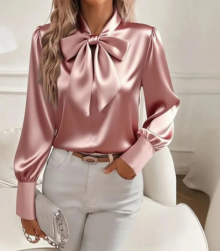 Élodine™ — Chemisier satinado elegante de mangas largas