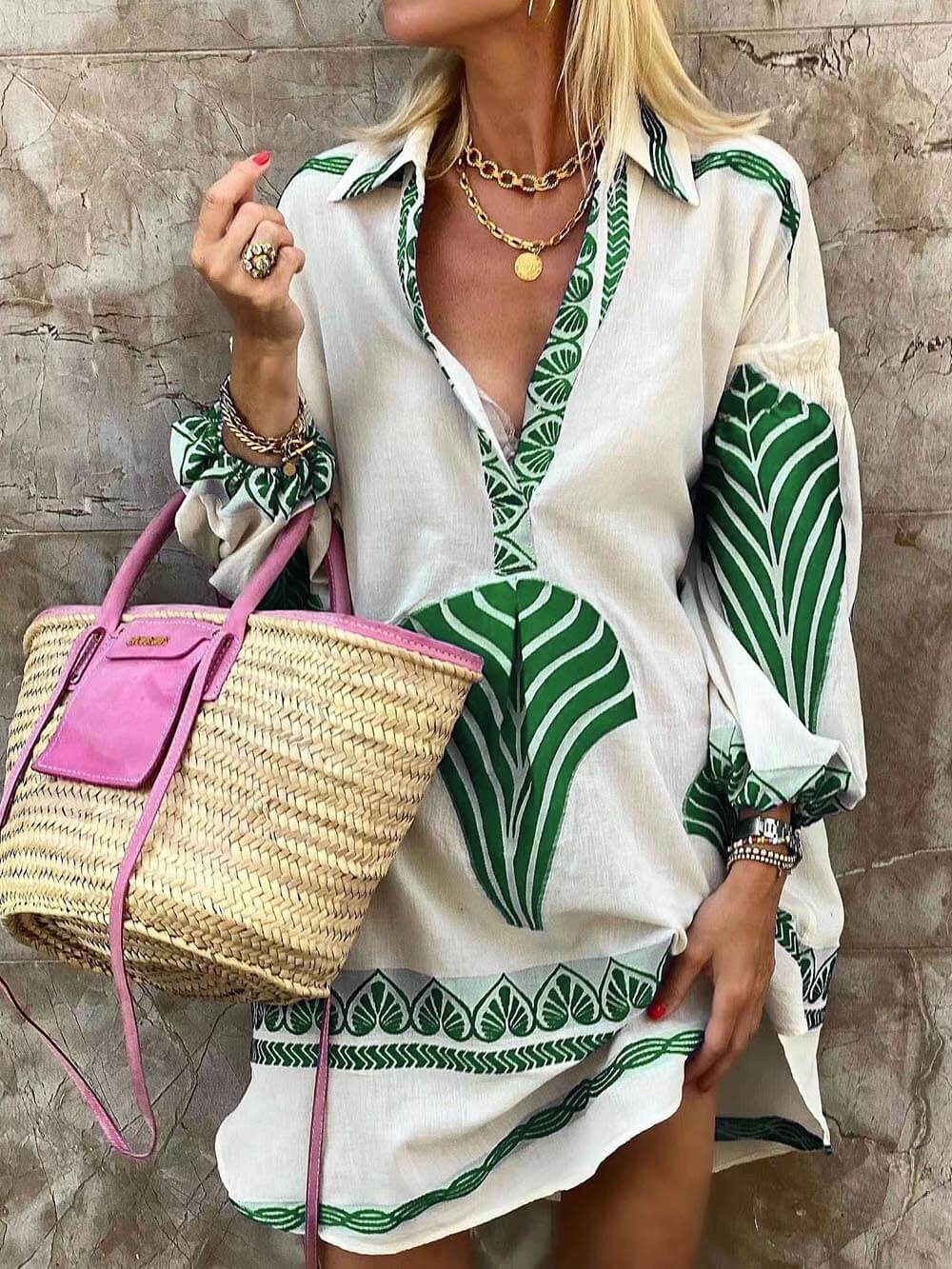 Kristine - Vestido Mini de Vacaciones con Estampado Único y Sencillo