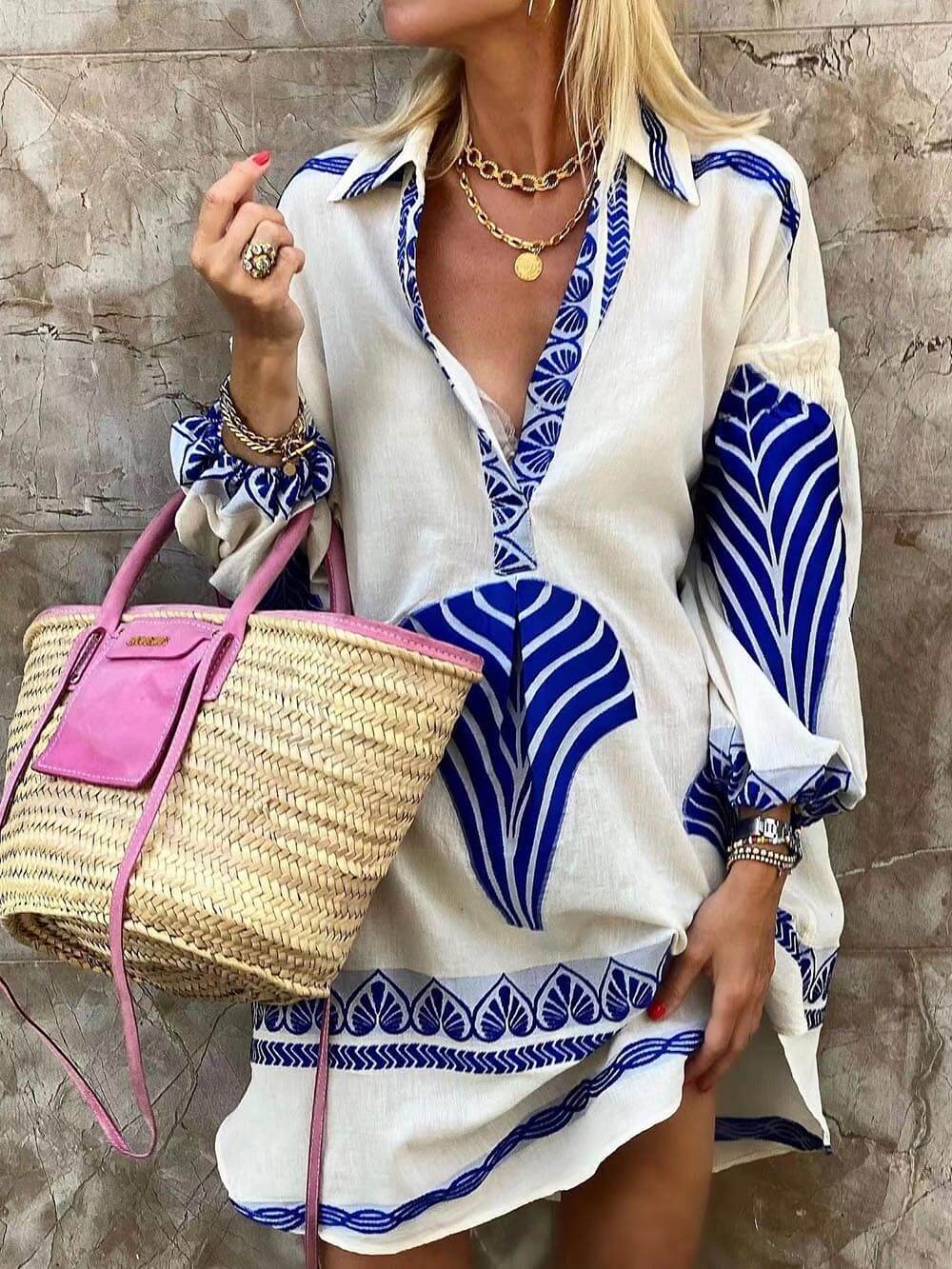 Kristine - Vestido Mini de Vacaciones con Estampado Único y Sencillo