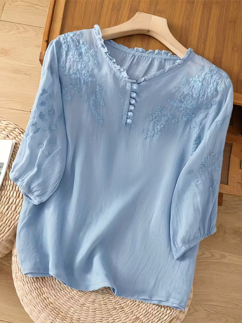 Éléna™ — Blusa bordada elegante en mezcla de lino