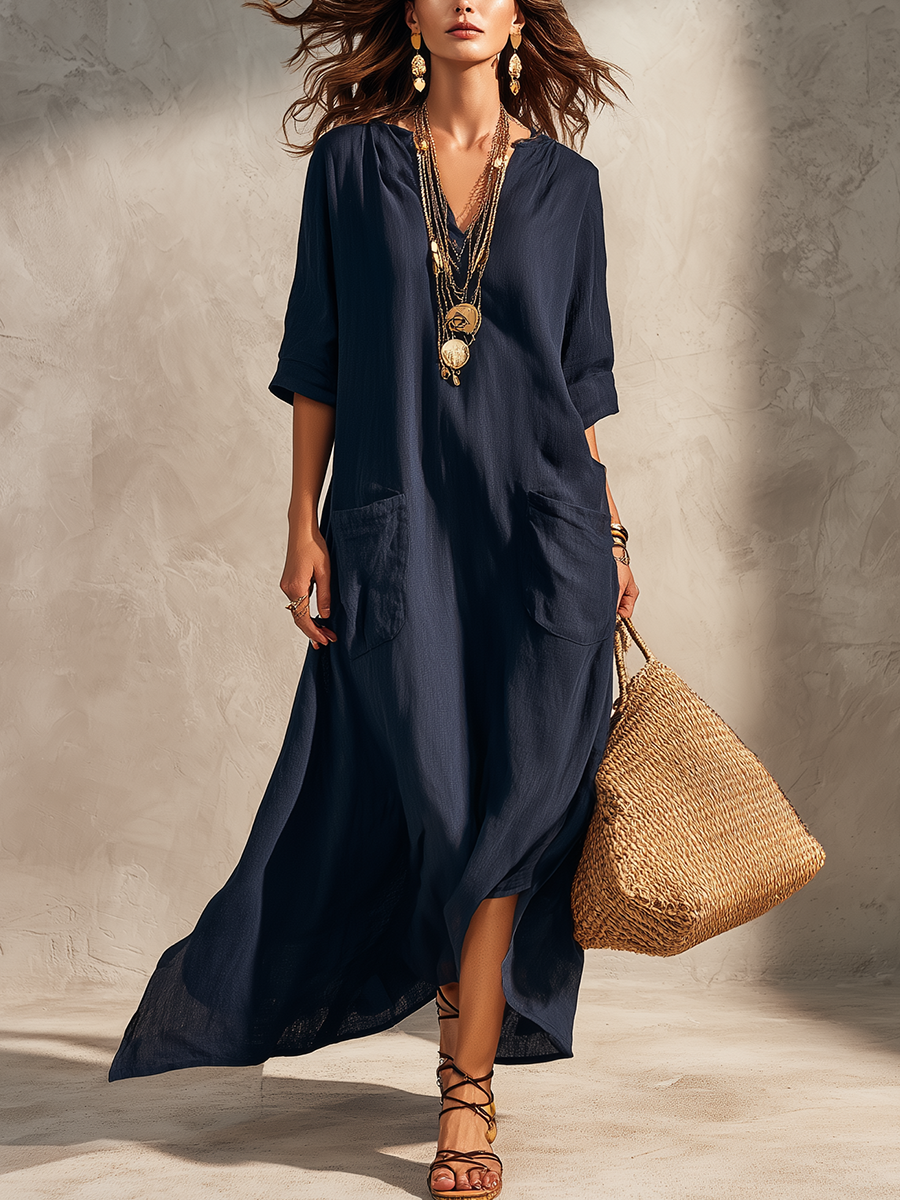 Vestido Camisa Bohemio Azul Medianoche