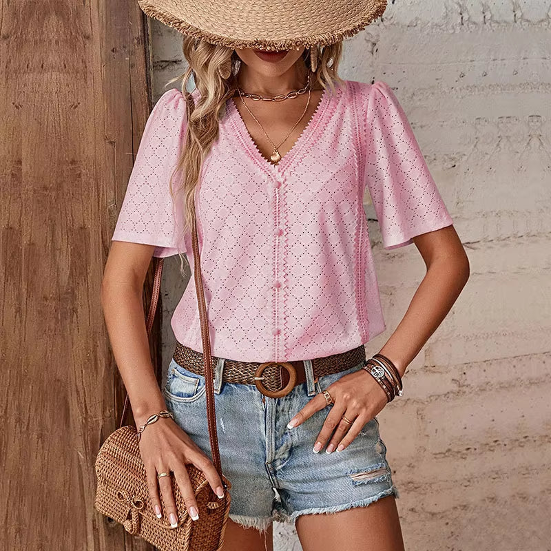 BLUSA ADELHEID DE MANGA CORTA CON ESCOTE EN V