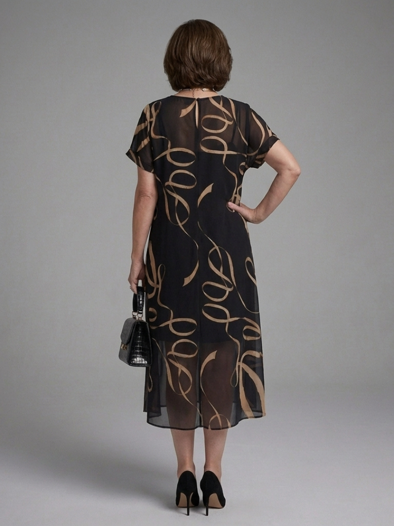 Adria | Vestido Midi Abstracto de Manga Corta