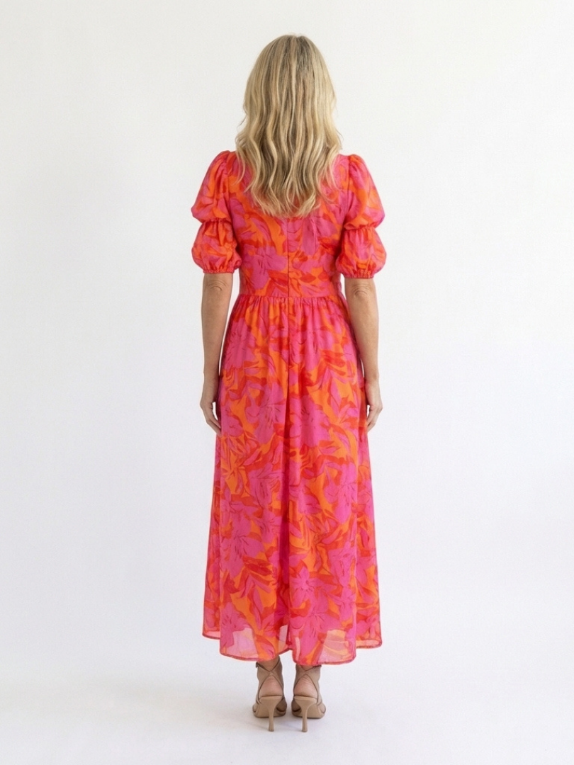 Sauce | Vestido Midi con Escote en V y Mangas Abullonadas