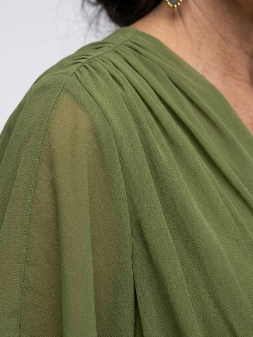 Elysia | Vestido Midi Drapé con Escote en V