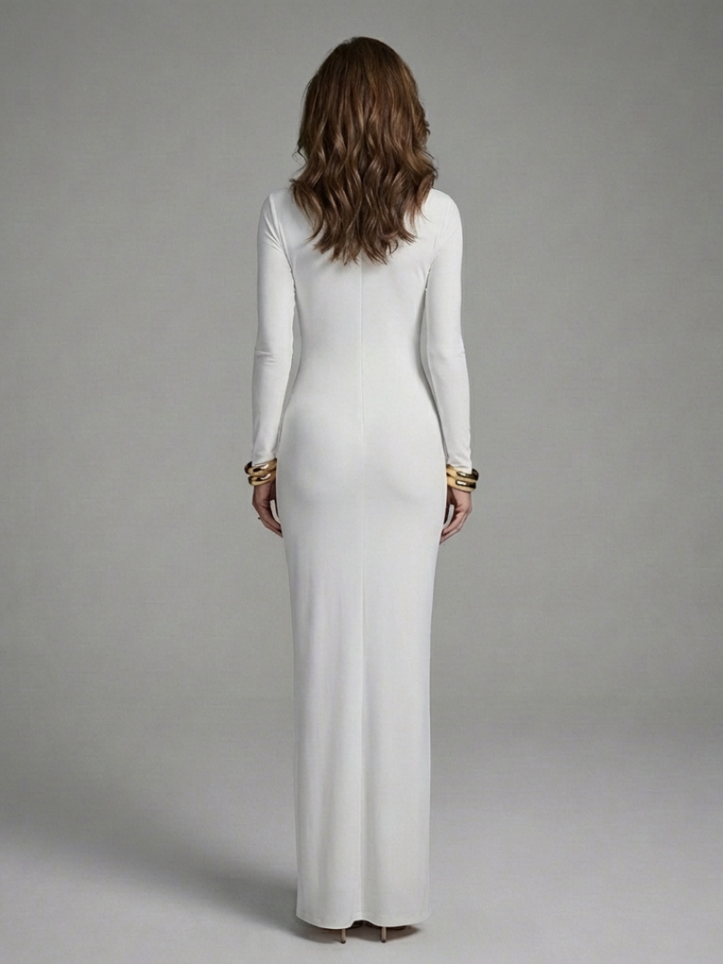 Jessamine | Vestido Maxi de Cuello Alto con Corte y Manga Larga