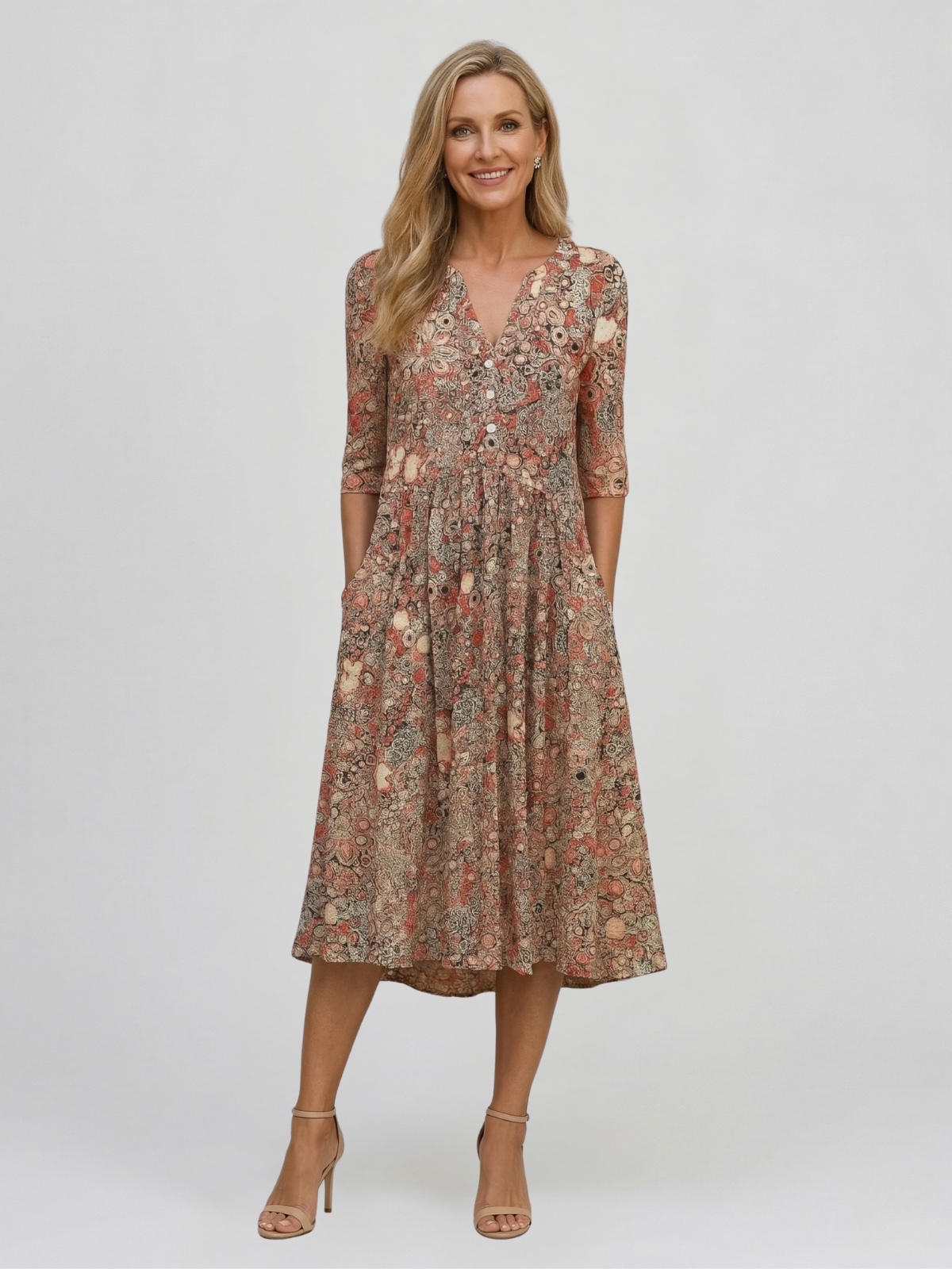 Vestido Midi Elegante de Cuello en V Alicia Graceful