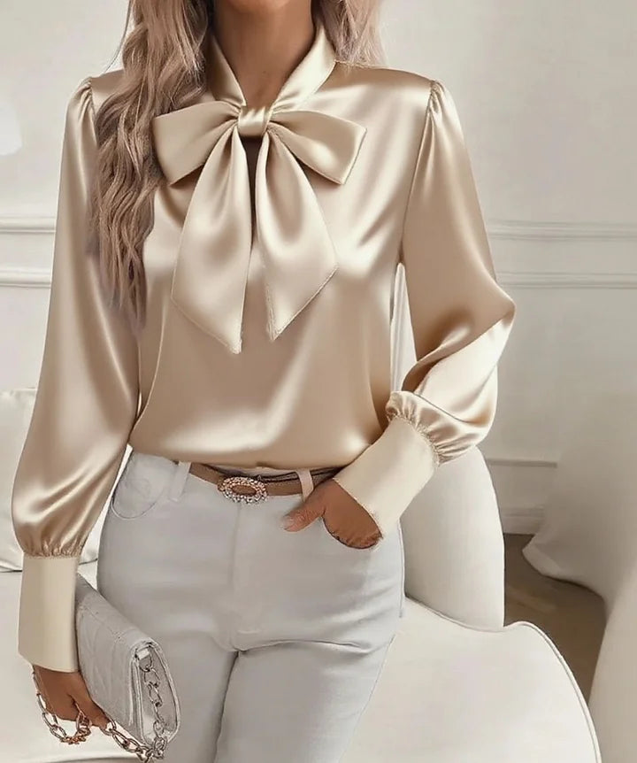 Élodine™ — Chemisier satinado elegante de mangas largas
