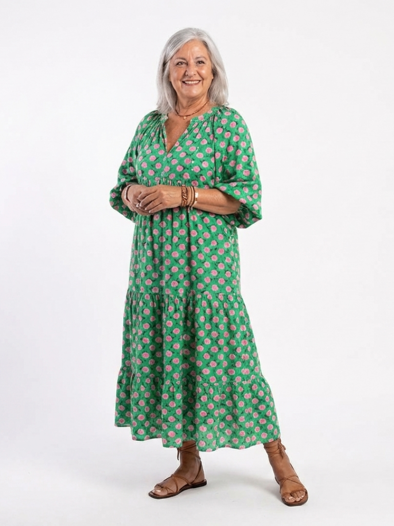 Fiora | Vestido Midi de Cuello en V con Estampado Floral