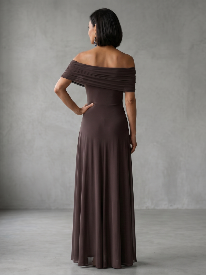 Juni | Vestido Midi Drapado con Hombros Descubiertos