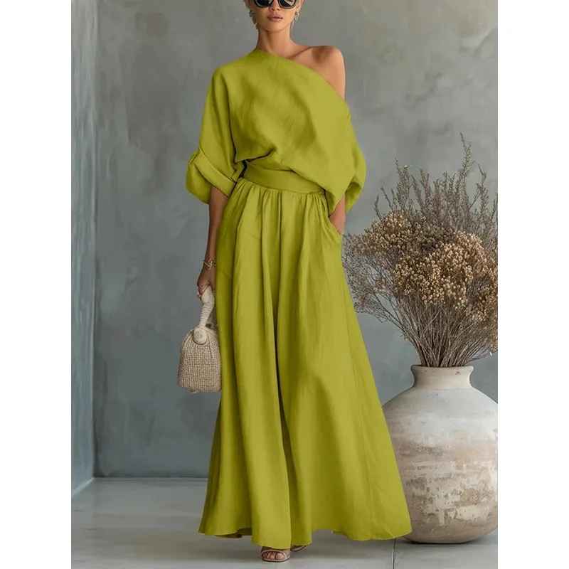 Lisa | Conjunto de Top Suave Off-Shoulder y Pantalones Tapered