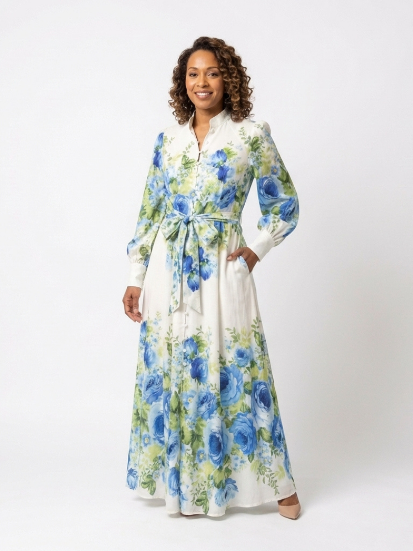 Harper | Vestido Maxi Floral de Manga Larga con Botones