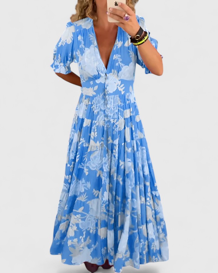 Minelda – Vestido floral con cuello en V