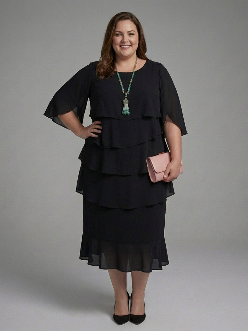 Maelis | Vestido Midi con Manga Capa en Capas