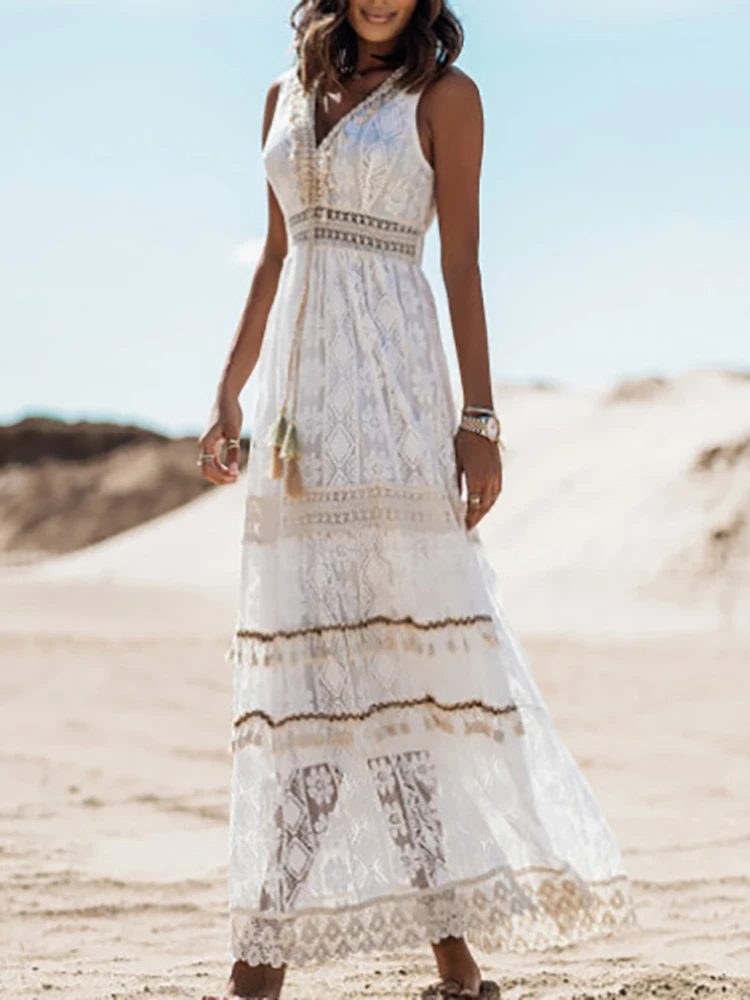 Emerson - Vestido Boho con Borlas y Cintura Ajustable