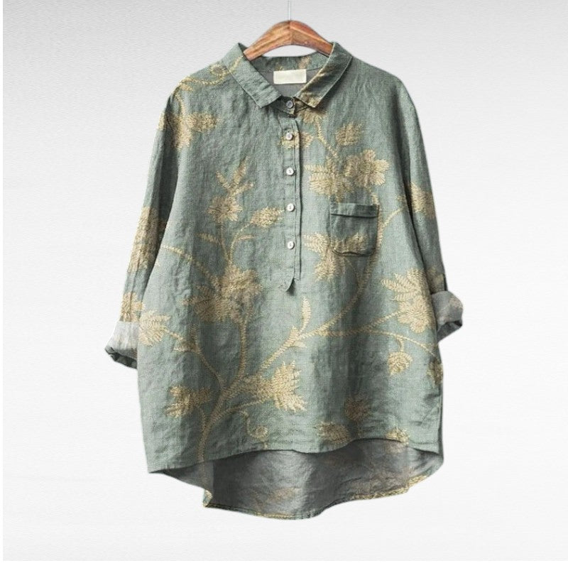 Rosélina™ — Camisa floral artística fluida elegante