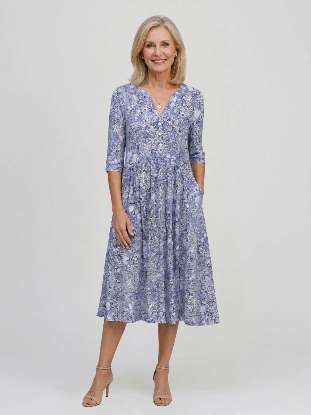 Vestido Midi Elegante con Escote en V de Alicia Graceful