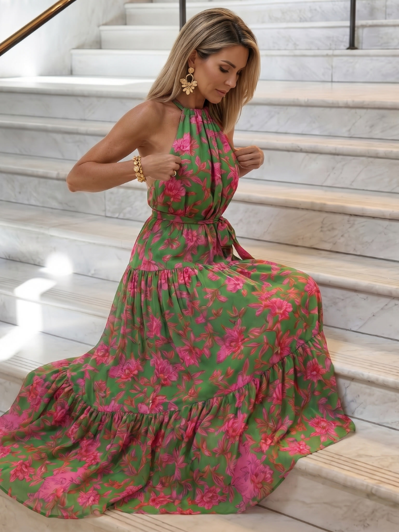 Rowen | Vestido Midi con Escote Halter Drapado