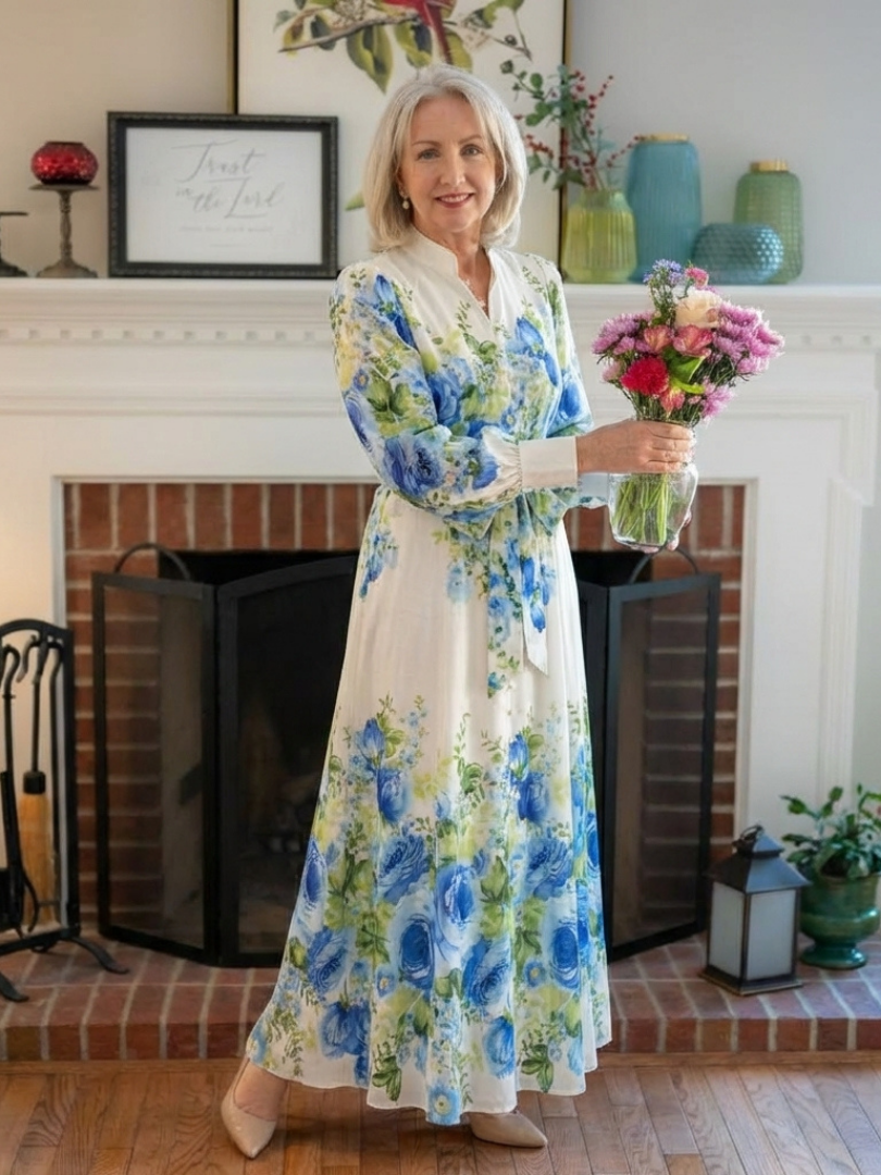 Harper | Vestido Maxi con Botones de Flores de Manga Larga