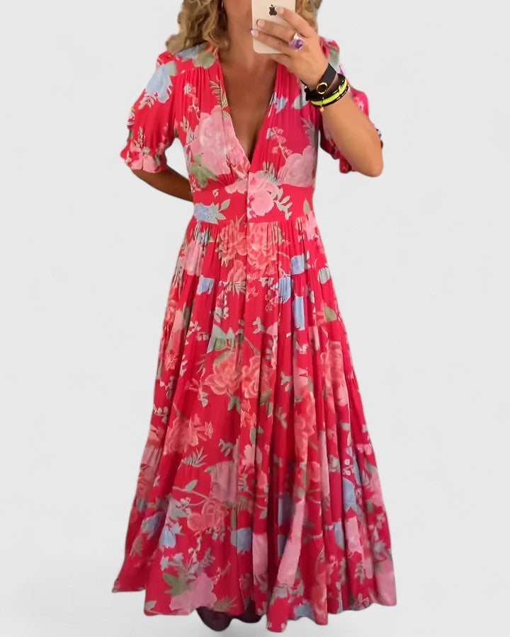 Minelda – Vestido floral con cuello en V