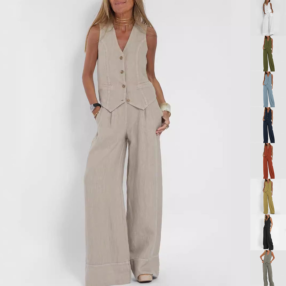 Top de verano sin mangas y pantalones rectos anchos